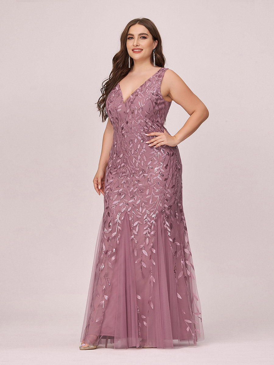 Color=Purple Orchid | Commercial Wholesale Strapless Deep V-Neck Sequin Fishtail Maxi Evening Dresses-Purple Orchid 58