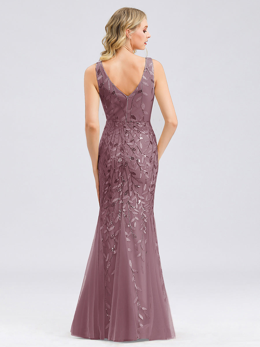 Color=Purple Orchid | Commercial Wholesale Strapless Deep V-Neck Sequin Fishtail Maxi Evening Dresses-Purple Orchid 51