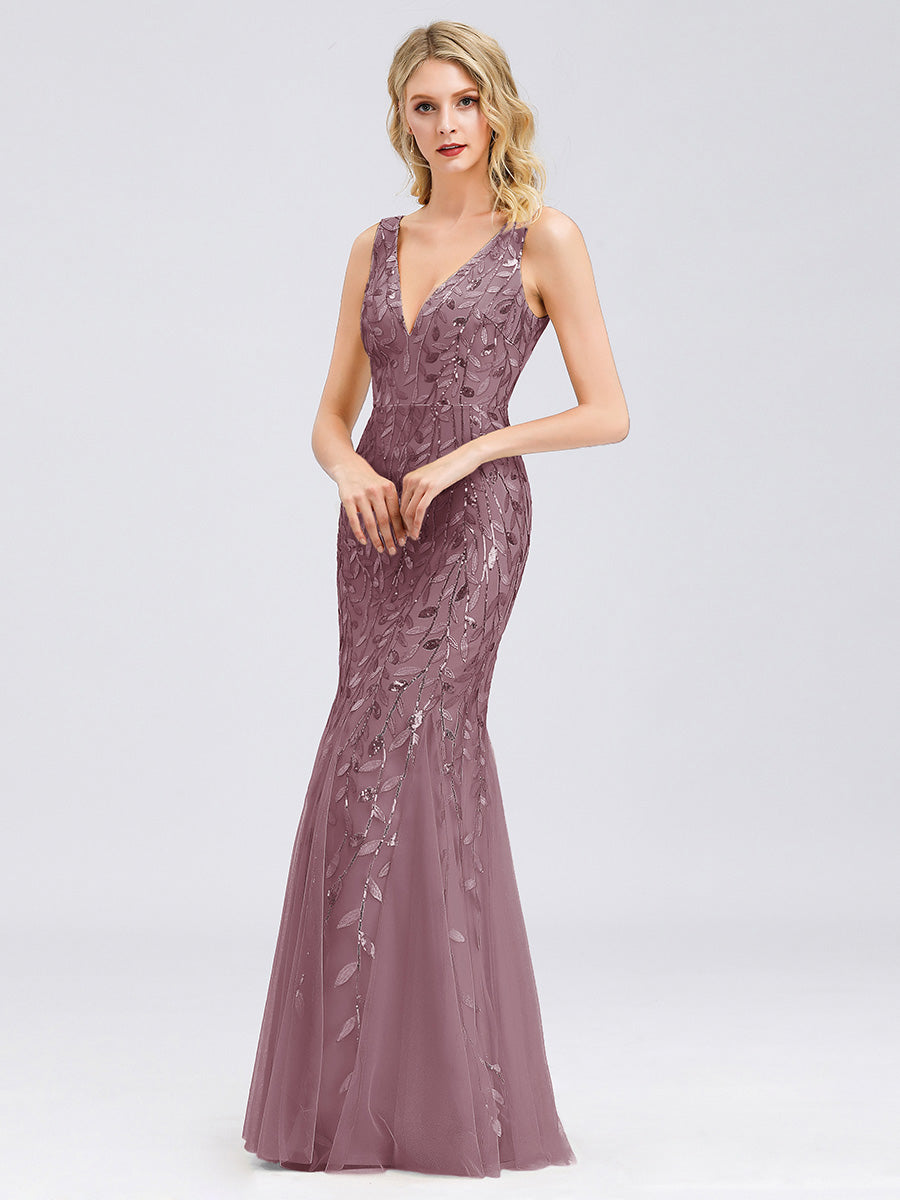 Color=Purple Orchid | Commercial Wholesale Strapless Deep V-Neck Sequin Fishtail Maxi Evening Dresses-Purple Orchid 53