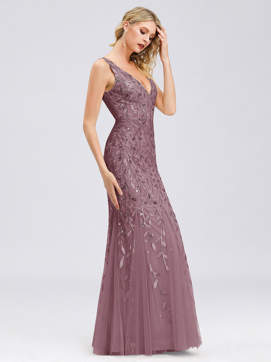 Color=Purple Orchid | Commercial Wholesale Strapless Deep V-Neck Sequin Fishtail Maxi Evening Dresses-Purple Orchid 54