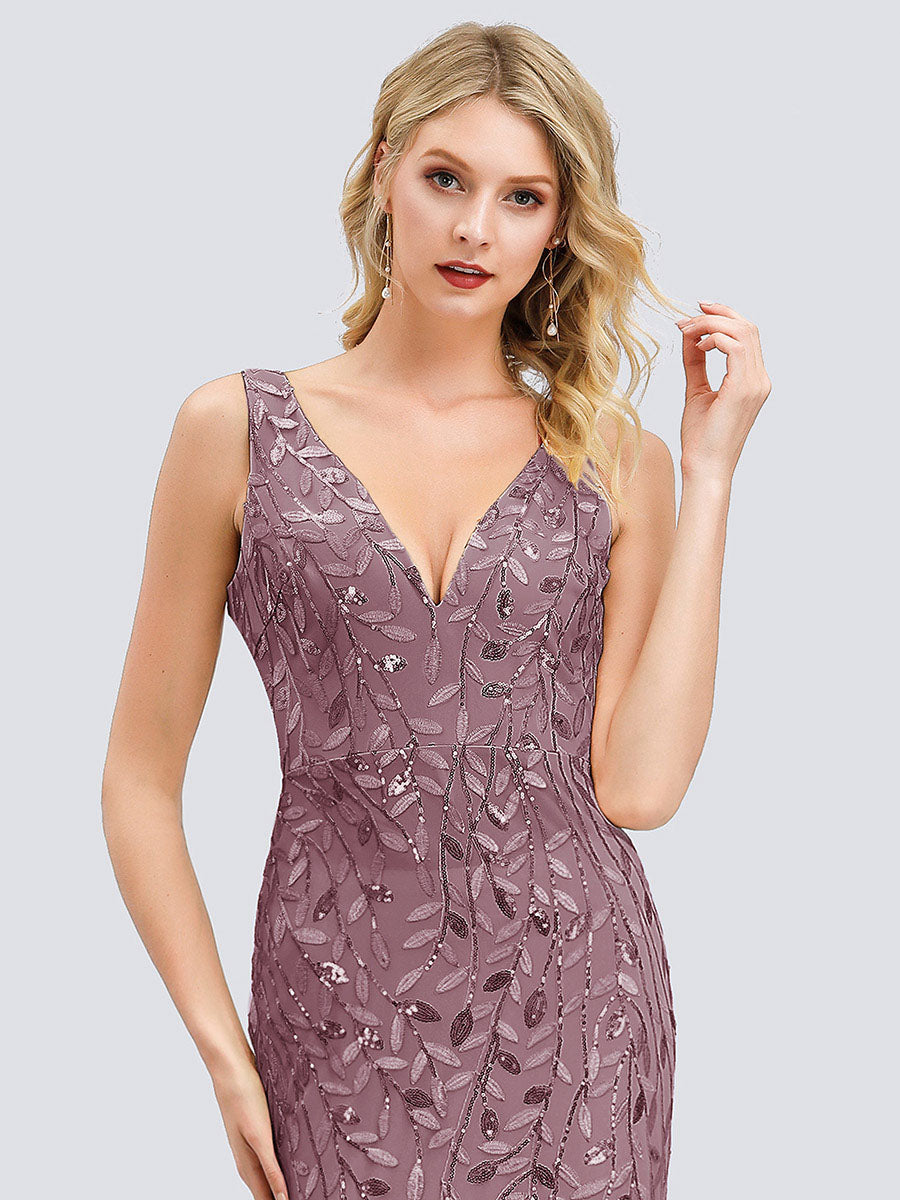Color=Purple Orchid | Commercial Wholesale Strapless Deep V-Neck Sequin Fishtail Maxi Evening Dresses-Purple Orchid 52