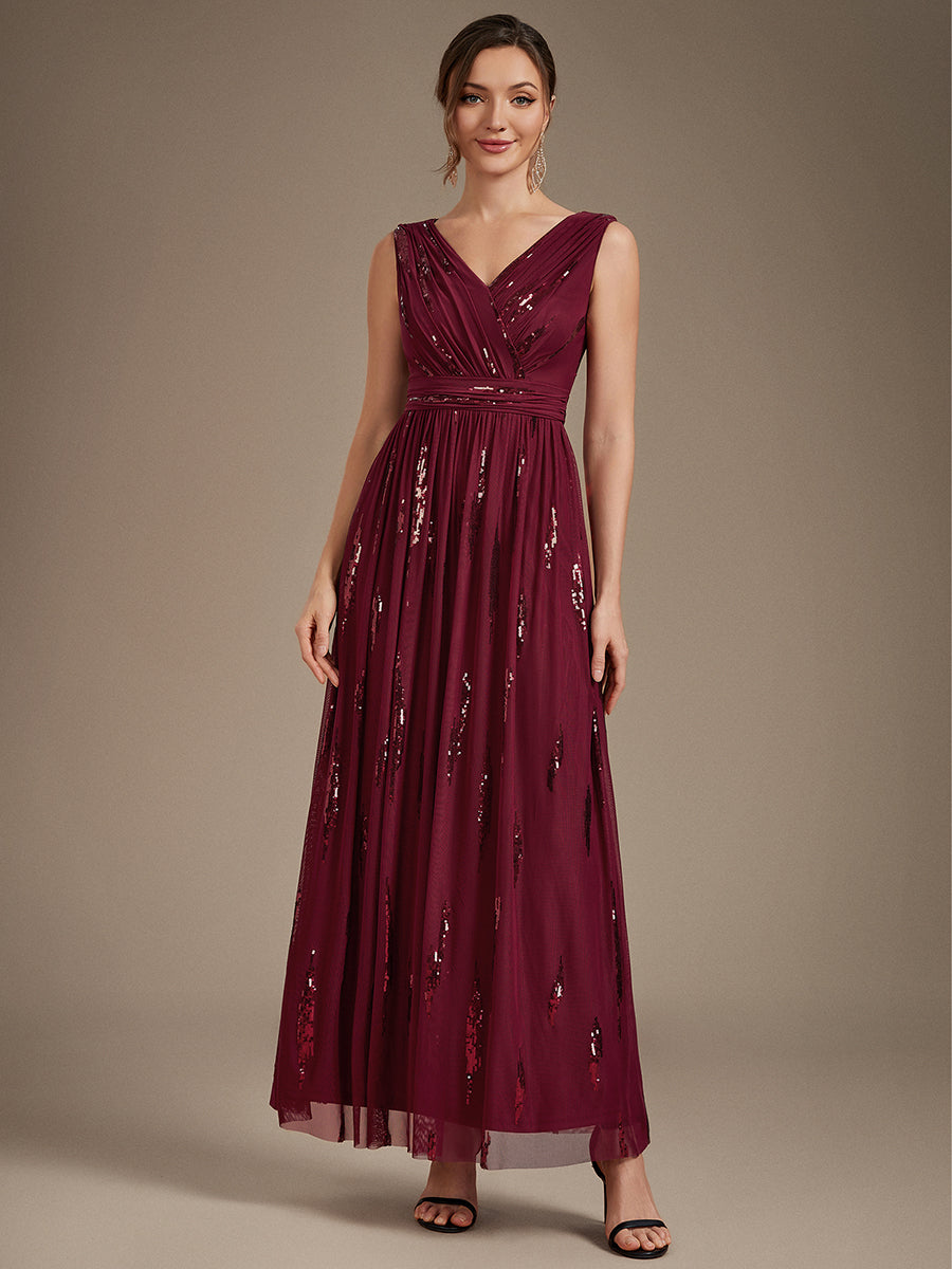 Color=Burgundy | Sequin Draped Sleeveless Maxi Evening Dress Wholesale-Burgundy 1
