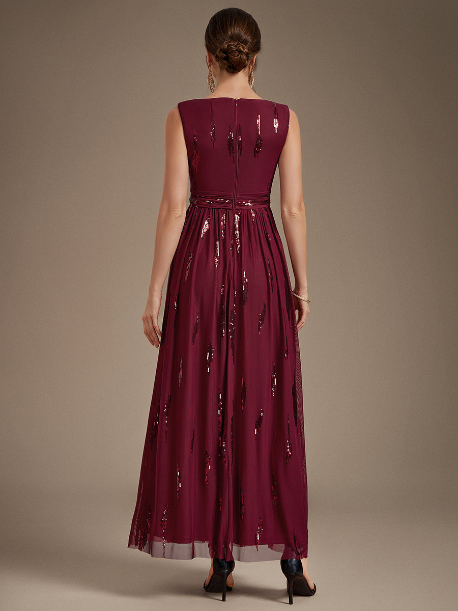 Color=Burgundy | Sequin Draped Sleeveless Maxi Evening Dress Wholesale-Burgundy 2