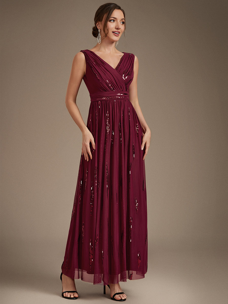 Color=Burgundy | Sequin Draped Sleeveless Maxi Evening Dress Wholesale-Burgundy 3