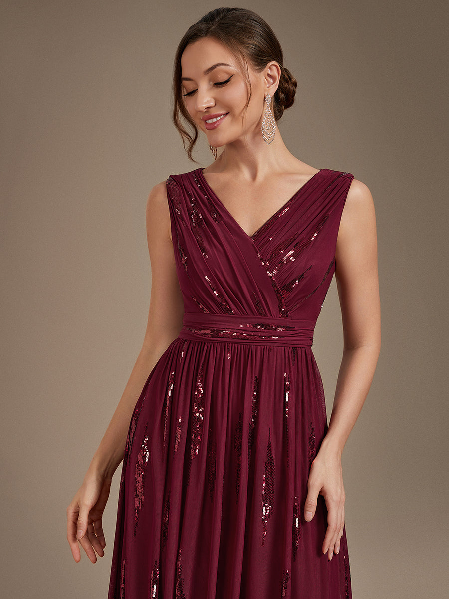 Color=Burgundy | Sequin Draped Sleeveless Maxi Evening Dress Wholesale-Burgundy 5