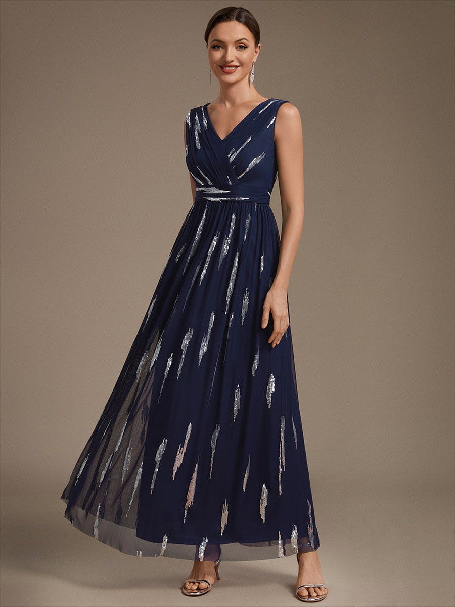 Color=Navy Blue | Sequin Draped Sleeveless Maxi Evening Dress Wholesale-Navy Blue 1