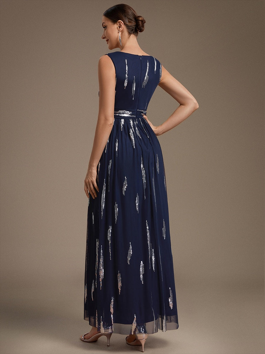 Color=Navy Blue | Sequin Draped Sleeveless Maxi Evening Dress Wholesale-Navy Blue 2