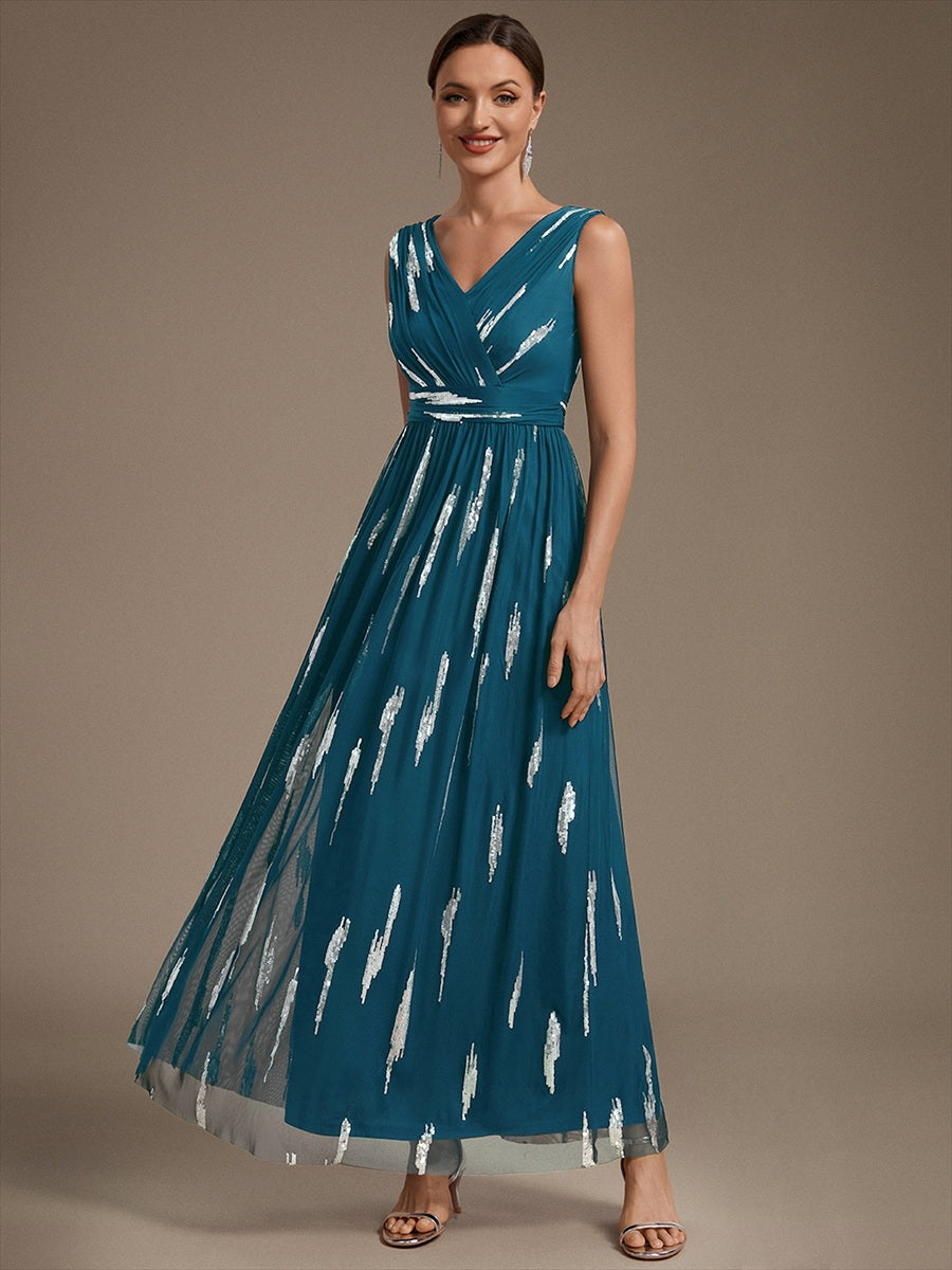 Color=Teal | Sequin Draped Sleeveless Maxi Evening Dress Wholesale-Teal 1