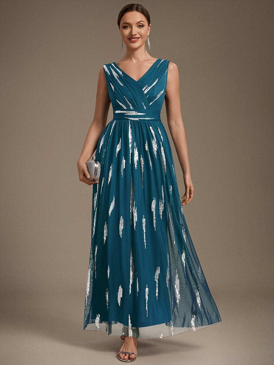 Color=Teal | Sequin Draped Sleeveless Maxi Evening Dress Wholesale-Teal 4