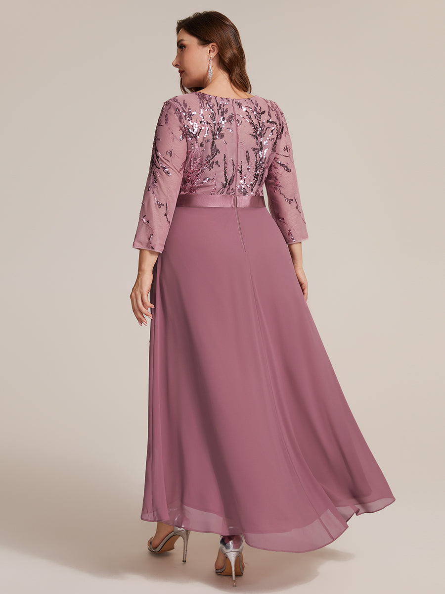 Color=Purple Orchid | Volume Discounts Three-Quarter Sleeve Ruffled Asymmetrical High-Low Evening Dresses-Purple Orchid 27