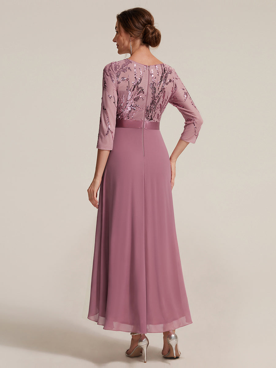 Color=Purple Orchid | Volume Discounts Three-Quarter Sleeve Ruffled Asymmetrical High-Low Evening Dresses-Purple Orchid 22