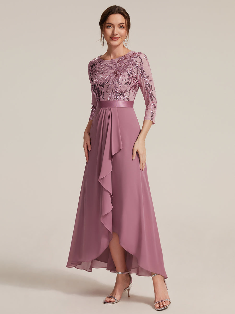 Color=Purple Orchid | Volume Discounts Three-Quarter Sleeve Ruffled Asymmetrical High-Low Evening Dresses-Purple Orchid 24