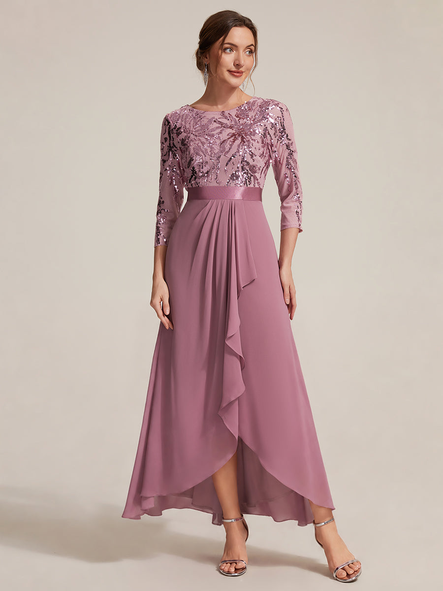 Color=Purple Orchid | Volume Discounts Three-Quarter Sleeve Ruffled Asymmetrical High-Low Evening Dresses-Purple Orchid 25