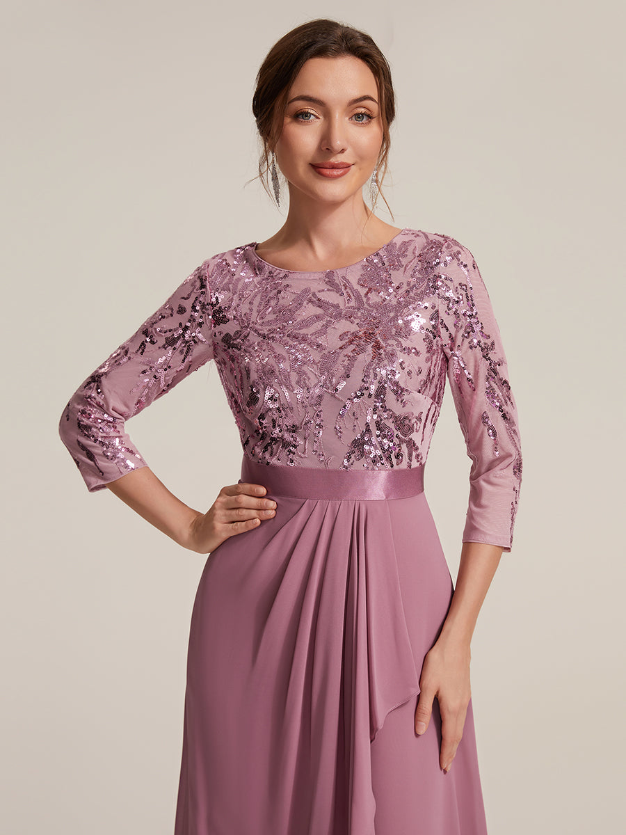 Color=Purple Orchid | Volume Discounts Three-Quarter Sleeve Ruffled Asymmetrical High-Low Evening Dresses-Purple Orchid 23