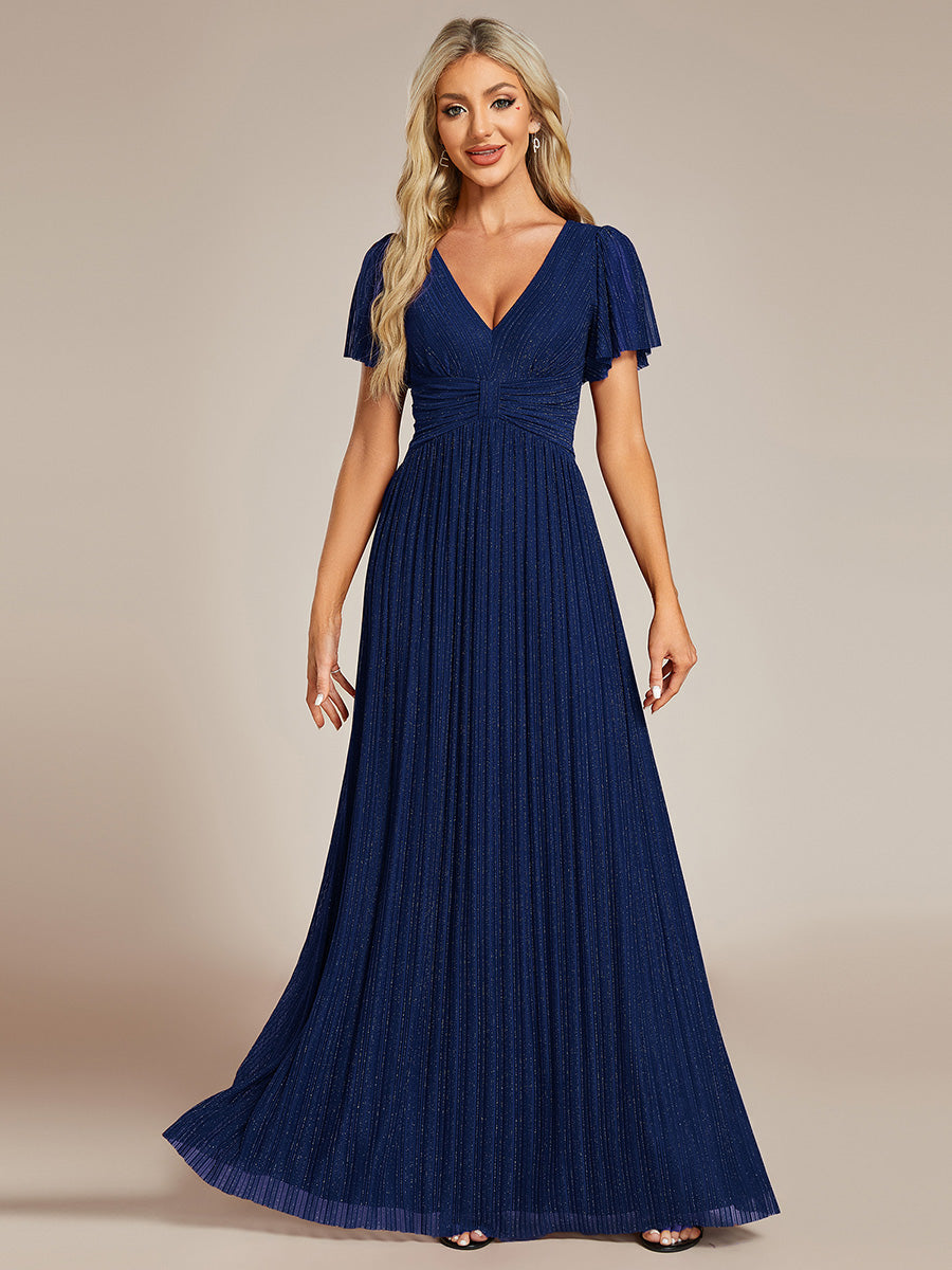 Color=Navy Blue | Bulk Order Short Sleeve Ruffle V-Neck High Stretch A-Line Floor Length Evening Dresses-Navy Blue 21