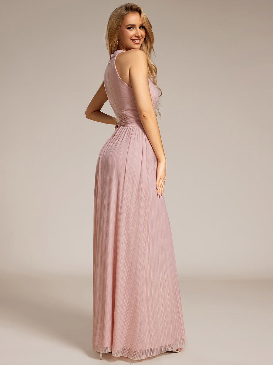 Color=Pink | Glittery Halter Neck Pleated Formal Wholesale Evening Dress-Pink 2