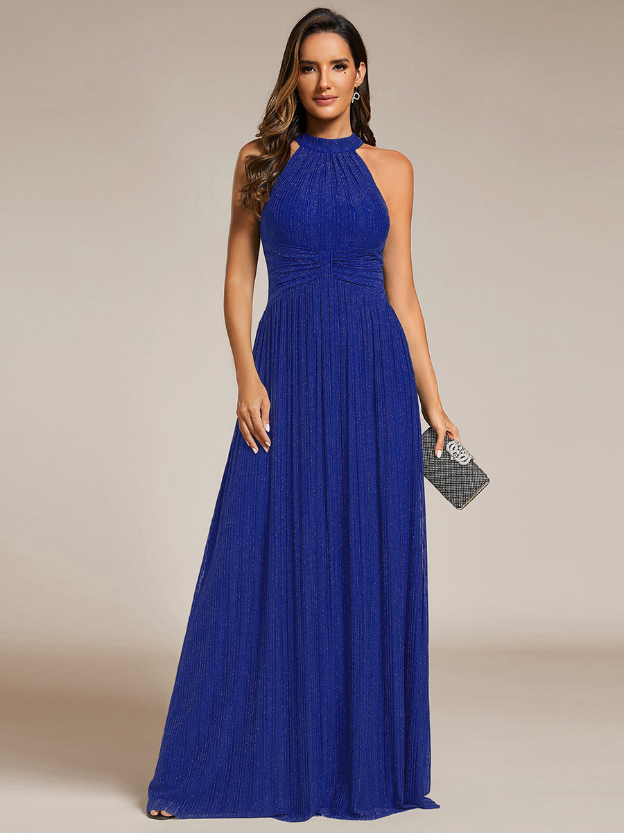 Color=Sapphire Blue | Glittery Halter Neck Pleated Formal Wholesale Evening Dress-Sapphire Blue 31