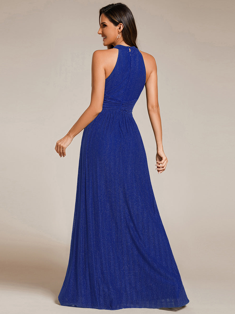 Color=Sapphire Blue | Glittery Halter Neck Pleated Formal Wholesale Evening Dress-Sapphire Blue 32