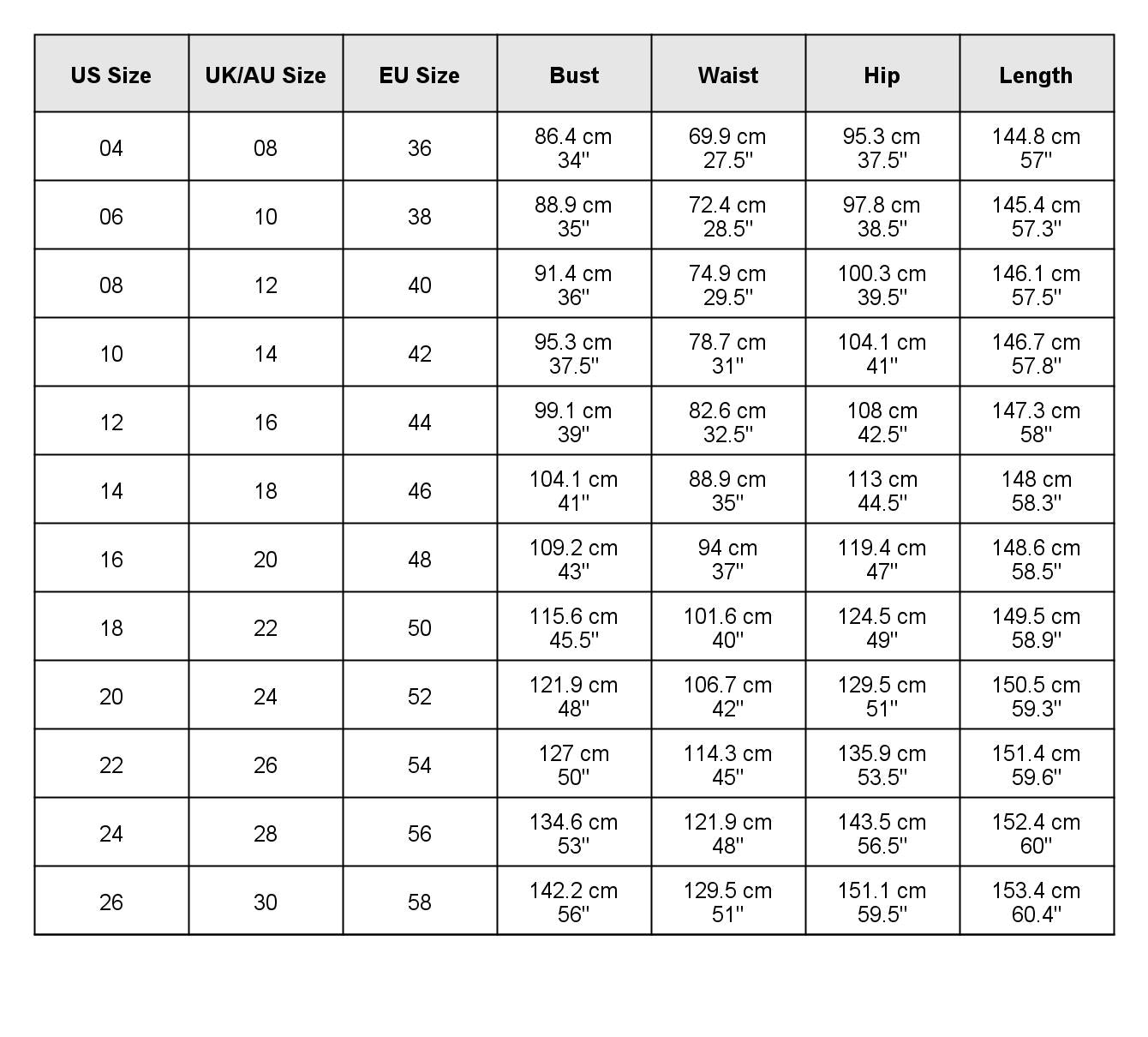 size chart