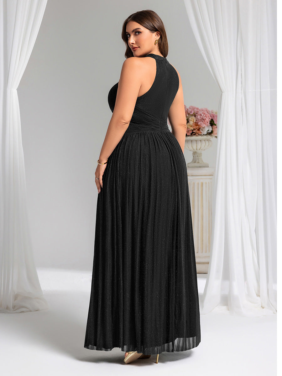 Color=Black | Wholesale Pricing Strapless Halter Neck High Stretch A-Line Floor Length Evening Dresses-Black 7
