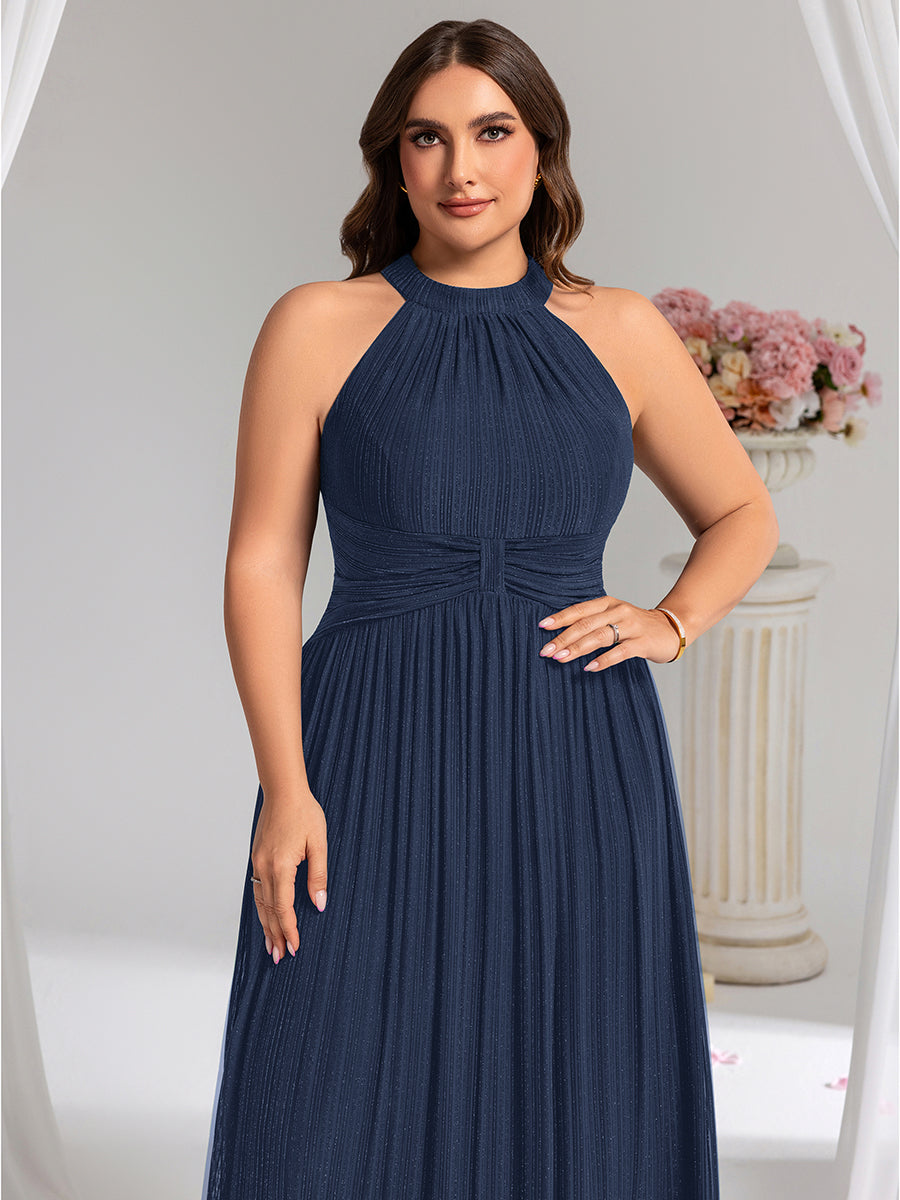 Color=Navy Blue | Wholesale Pricing Strapless Halter Neck High Stretch A-Line Floor Length Evening Dresses-Navy Blue 38