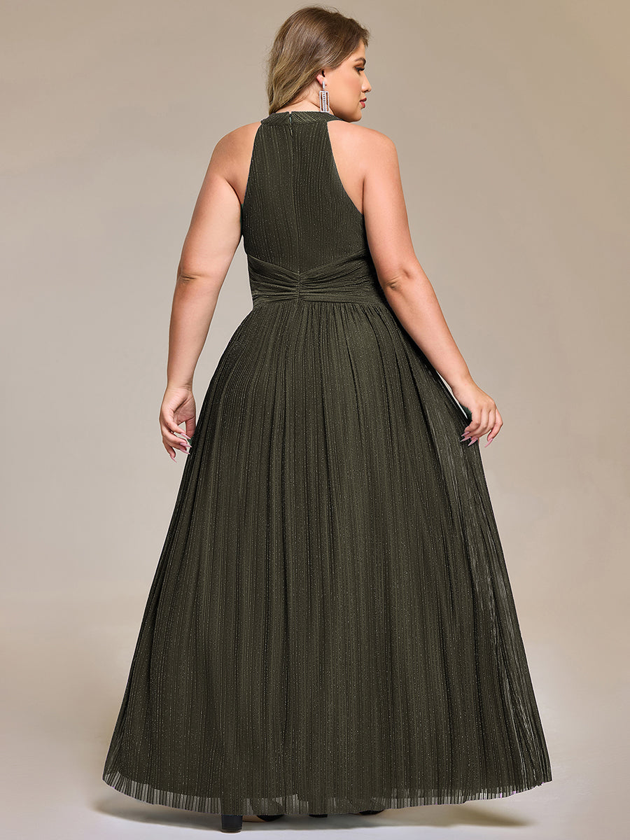 Color=Olive Green | Wholesale Pricing Strapless Halter Neck High Stretch A-Line Floor Length Evening Dresses-Olive Green 57