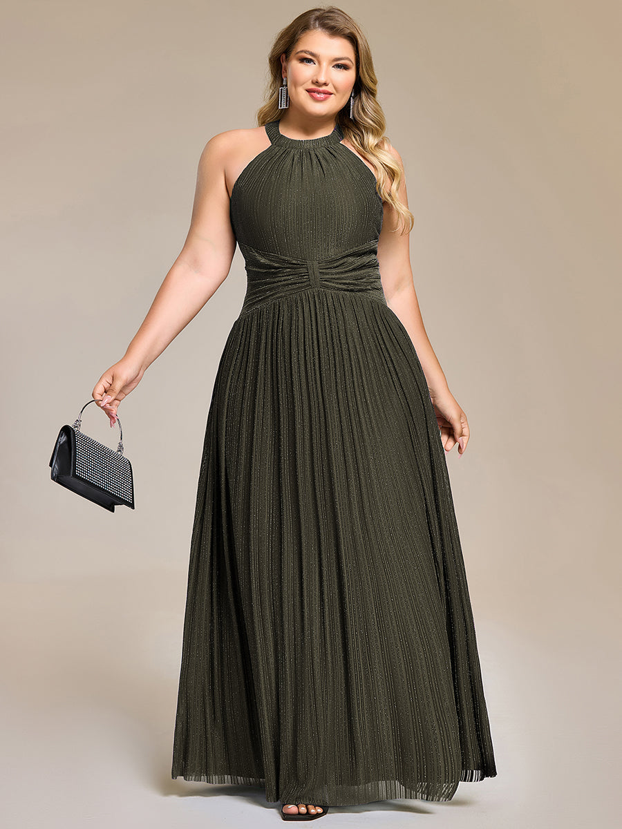 Color=Olive Green | Wholesale Pricing Strapless Halter Neck High Stretch A-Line Floor Length Evening Dresses-Olive Green 59