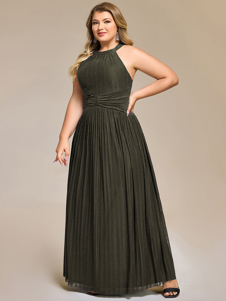 Color=Olive Green | Wholesale Pricing Strapless Halter Neck High Stretch A-Line Floor Length Evening Dresses-Olive Green 60