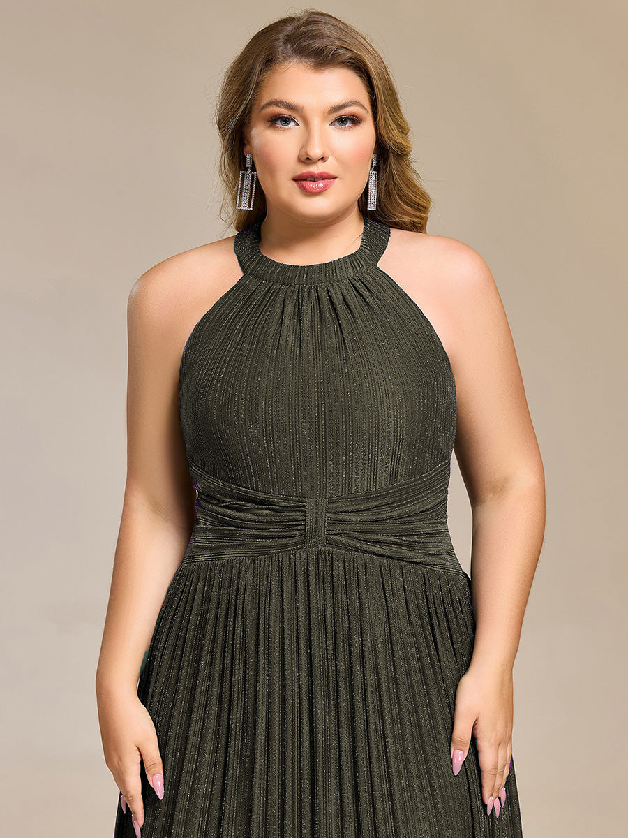 Color=Olive Green | Wholesale Pricing Strapless Halter Neck High Stretch A-Line Floor Length Evening Dresses-Olive Green 58