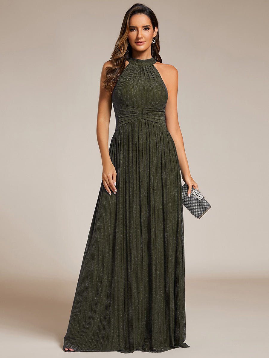 Color=Olive Green | Wholesale Pricing Strapless Halter Neck High Stretch A-Line Floor Length Evening Dresses-Olive Green 51