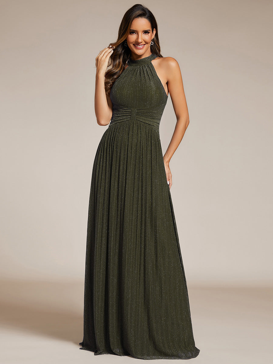 Color=Olive Green | Wholesale Pricing Strapless Halter Neck High Stretch A-Line Floor Length Evening Dresses-Olive Green 54