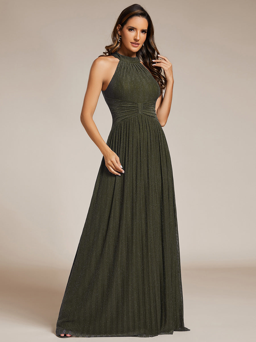 Color=Olive Green | Wholesale Pricing Strapless Halter Neck High Stretch A-Line Floor Length Evening Dresses-Olive Green 55