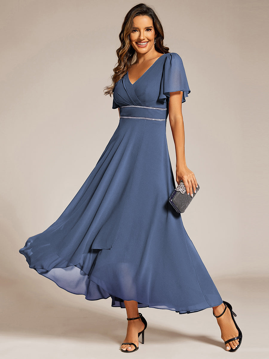 Color=Dusty Blue | Elegant Asymmetrical A-Line Skirt Nine-Length Chiffon Dresses with Ruffles Sleeves - EE41988-Dusty Blue 1