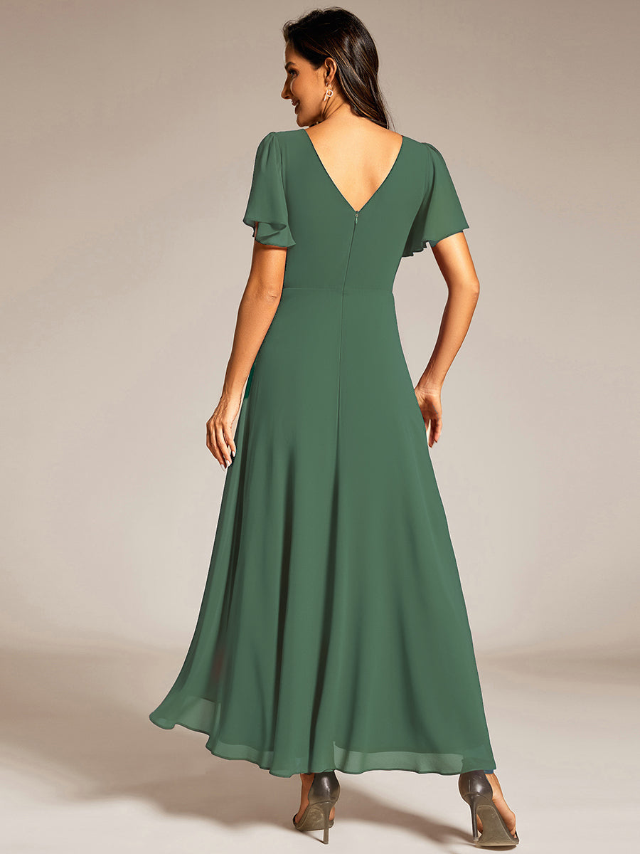 Color=Eucalyptus | Elegant Asymmetrical A-Line Skirt Nine-Length Chiffon Dresses with Ruffles Sleeves - EE41988-Eucalyptus 2