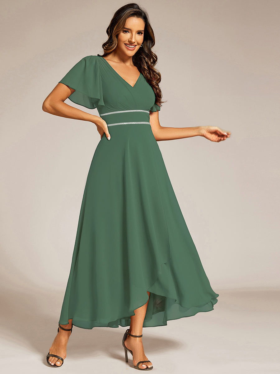 Color=Eucalyptus | Elegant Asymmetrical A-Line Skirt Nine-Length Chiffon Dresses with Ruffles Sleeves - EE41988-Eucalyptus 3
