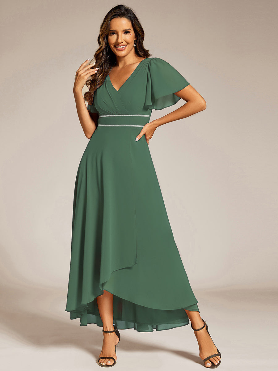 Color=Eucalyptus | Elegant Asymmetrical A-Line Skirt Nine-Length Chiffon Dresses with Ruffles Sleeves - EE41988-Eucalyptus 4