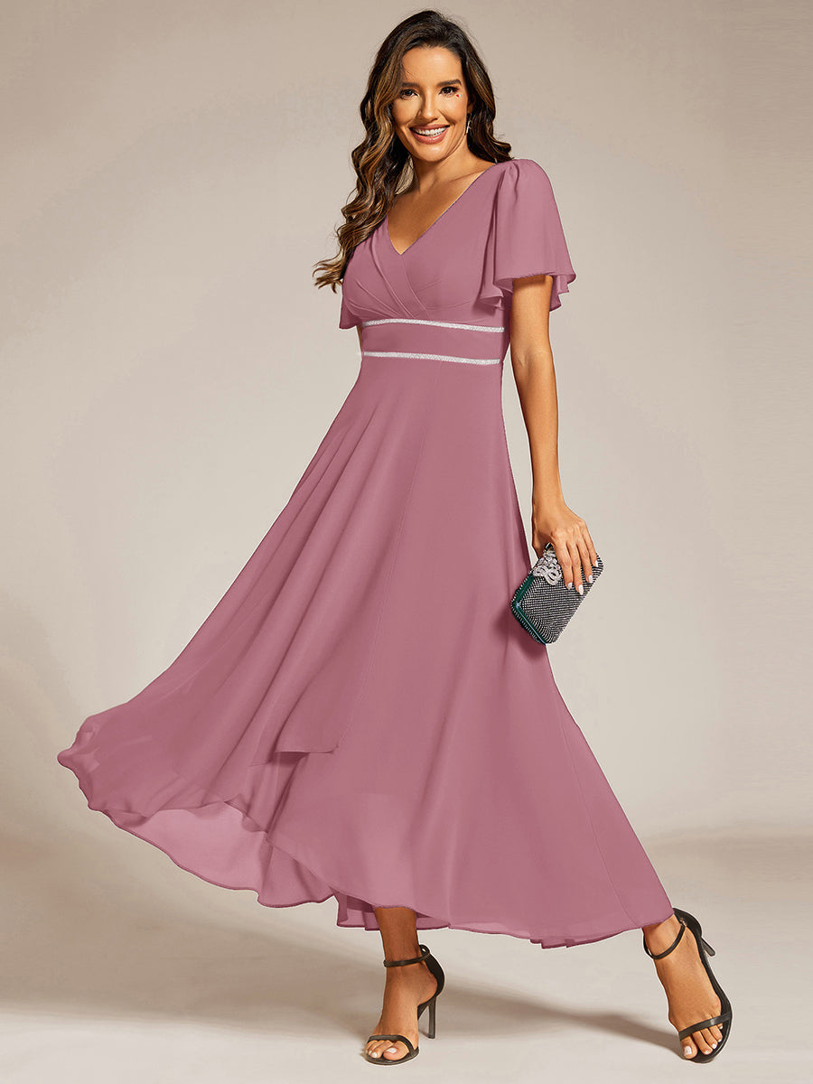 Color=Purple Orchid | Elegant Asymmetrical A-Line Skirt Nine-Length Chiffon Dresses with Ruffles Sleeves - EE41988-Purple Orchid 1