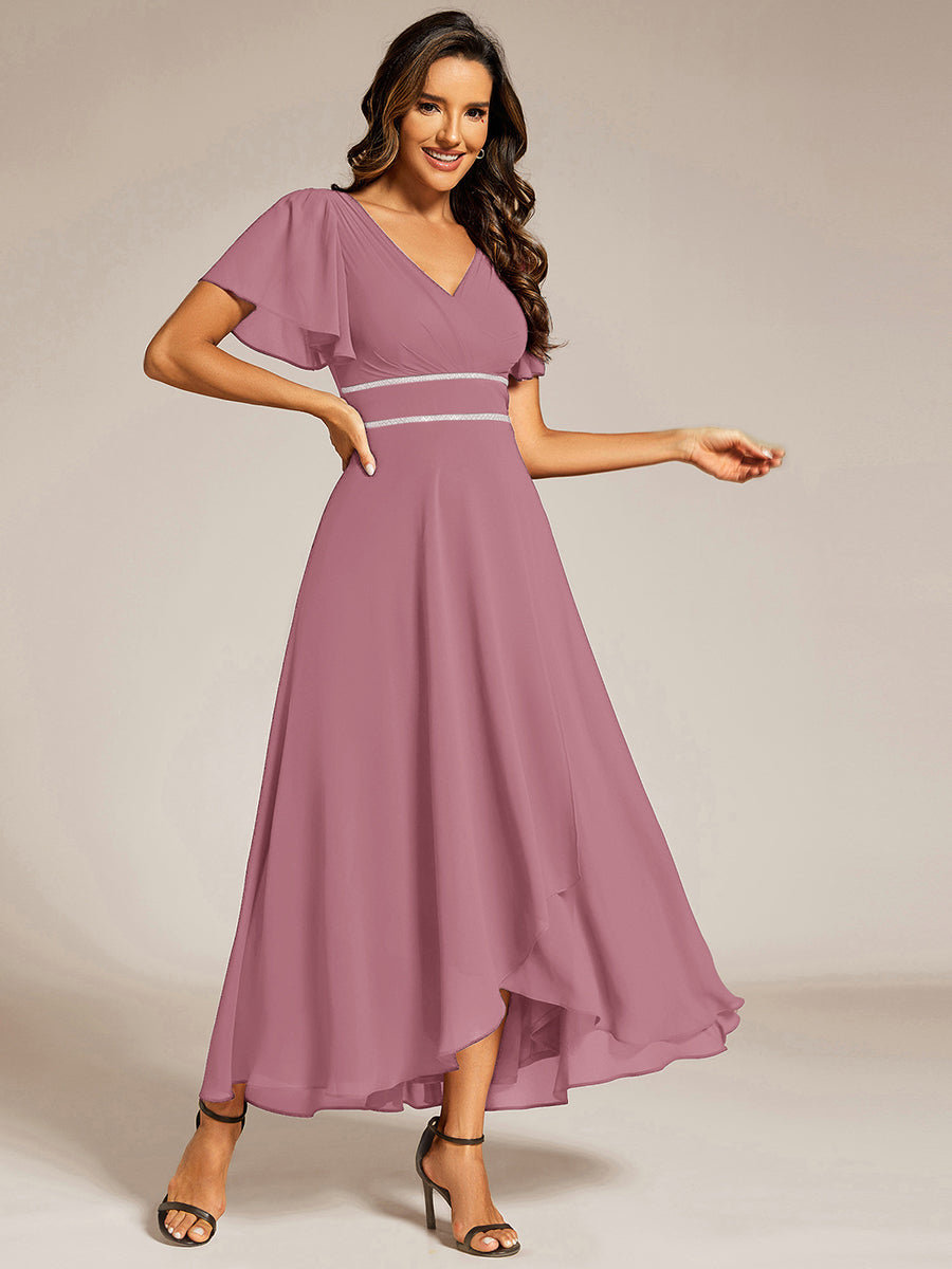Color=Purple Orchid | Elegant Asymmetrical A-Line Skirt Nine-Length Chiffon Dresses with Ruffles Sleeves - EE41988-Purple Orchid 3