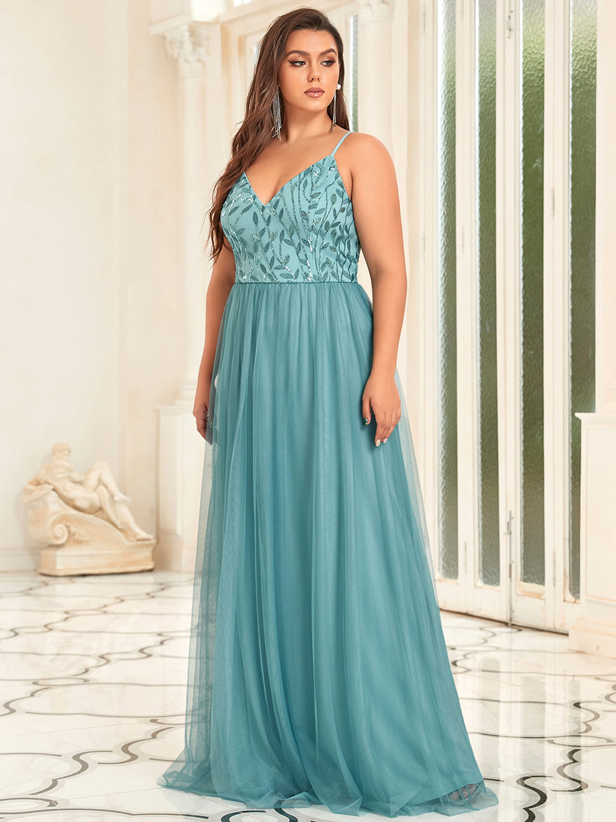 Color=Light teal | Plus Size Adorable A Line Floor Length Wholesale Dress-Light teal 34
