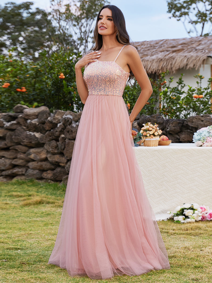 Maxi Long Sequin One Shoulder Tulle Wholesale Bridesmaid Dress