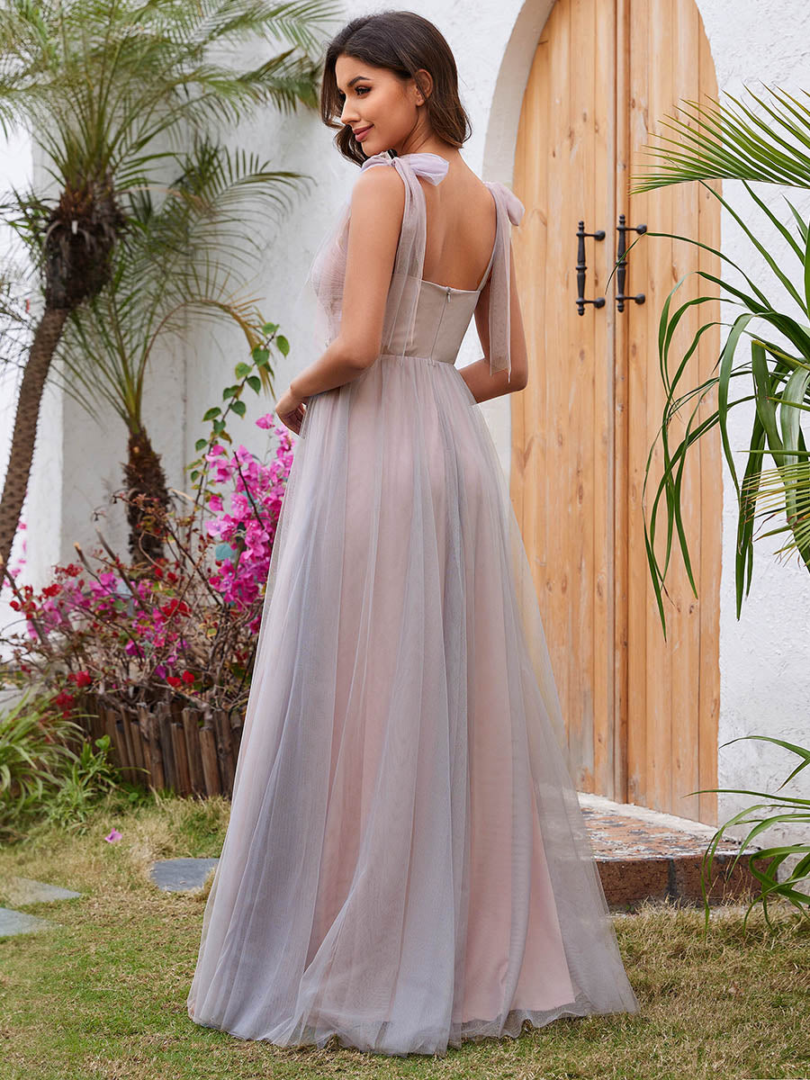 Color=Pink | Appliques Lace Sweetheart Neckline Tulle Wholesale Bridesmaid Dress-Pink 2