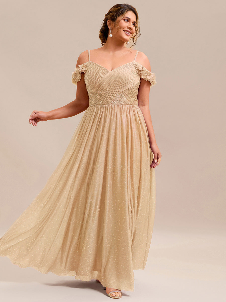 Color=Gold | Industrial Use Glittery Sleeveless V-Neck A-Line Floor Length Evening Dresses-Gold 6