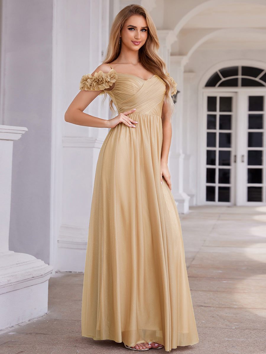 Color=Gold | Industrial Use Glittery Sleeveless V-Neck A-Line Floor Length Evening Dresses-Gold 4