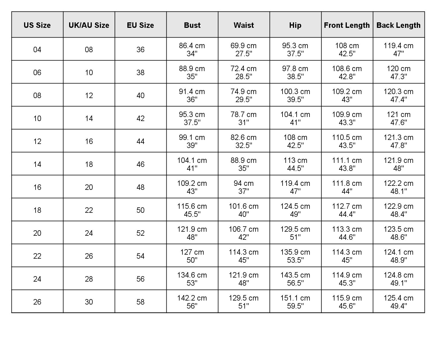 size chart