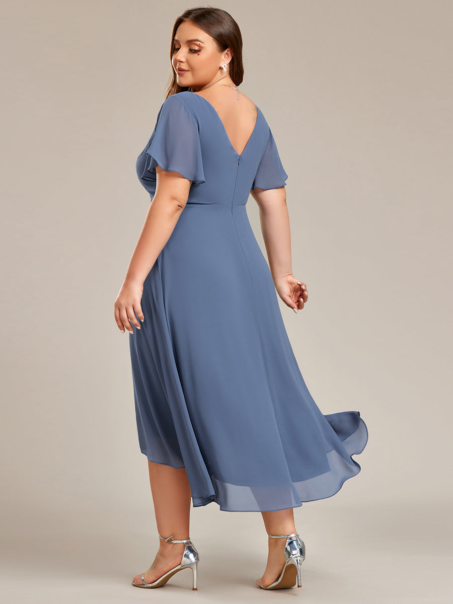 Plus Size V-Neck High Low CHiffon Ruffles Wholesale Evening Dresses