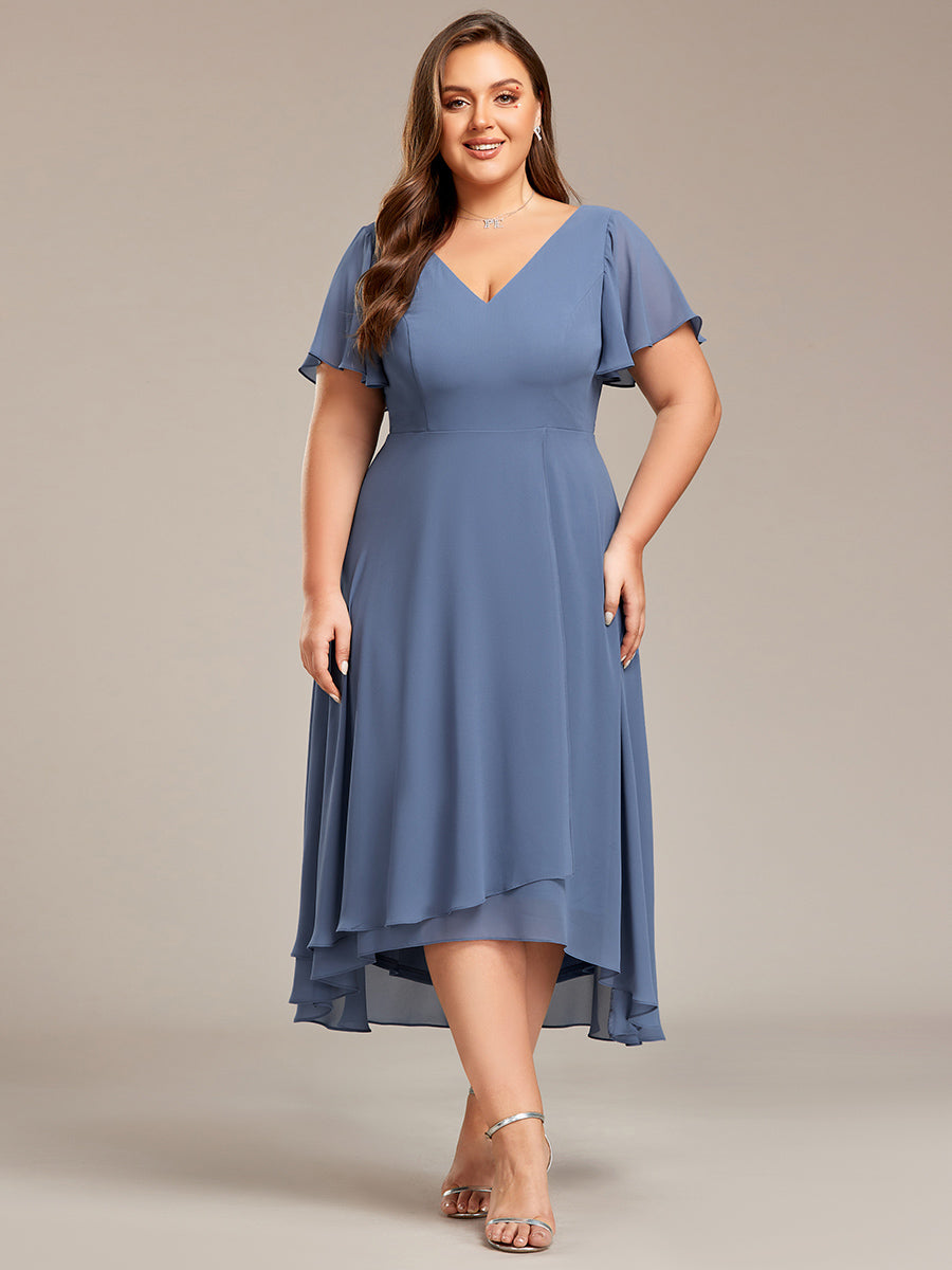 Plus Size V-Neck High Low CHiffon Ruffles Wholesale Evening Dresses