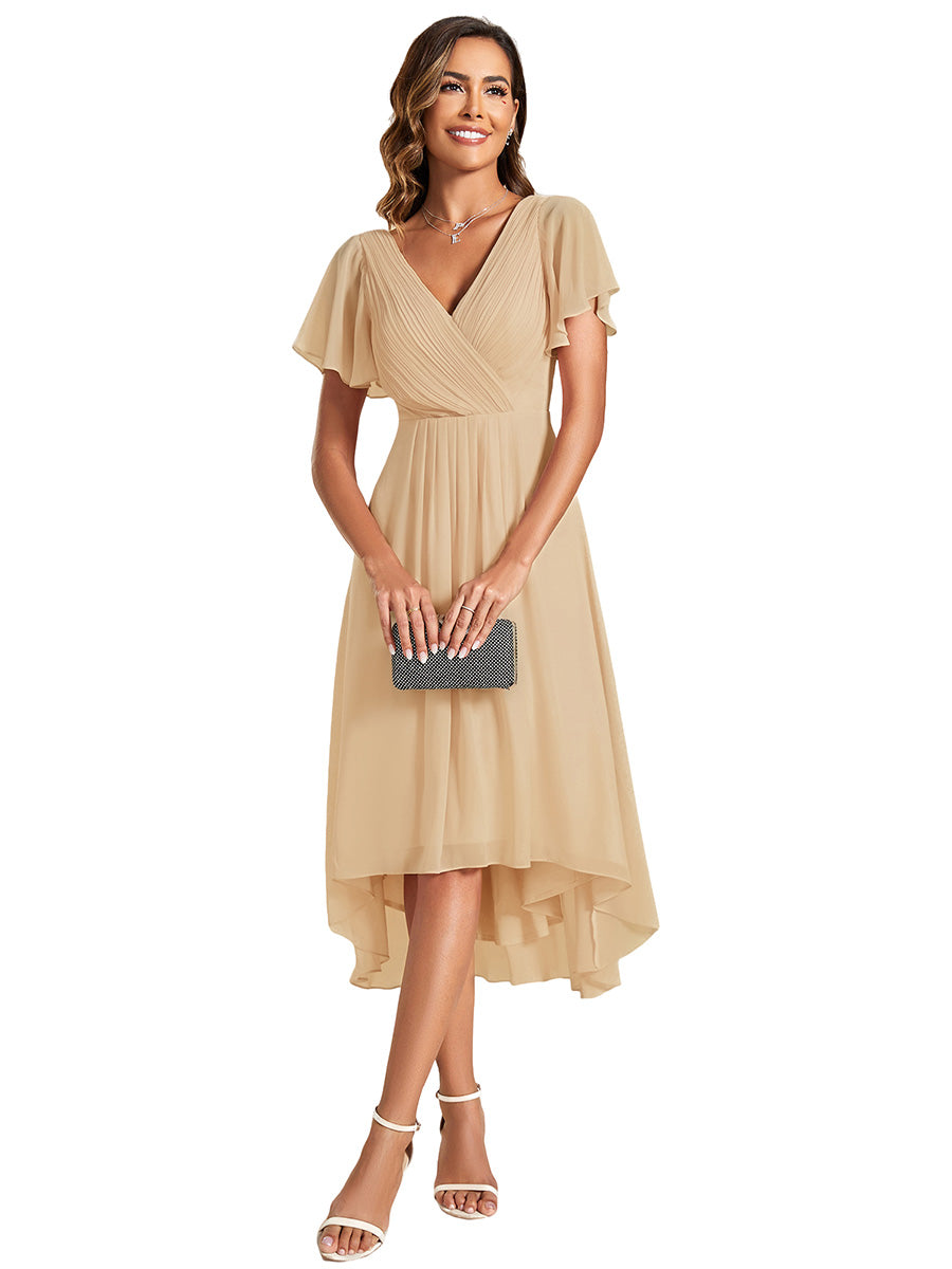 Color=CH | Wholesale Short Sleeve Pleated Chiffon A-Line Wedding Guest Dresses EG01922CH 2