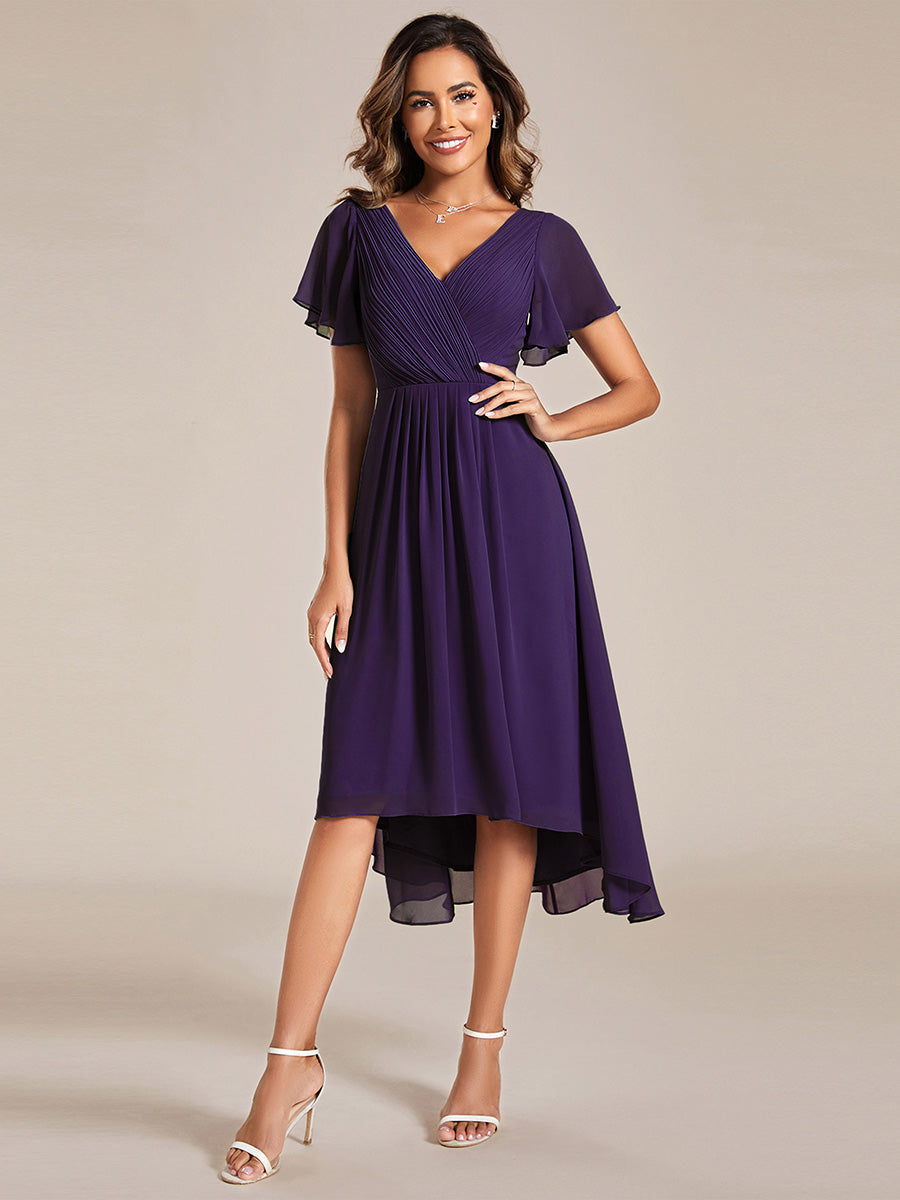Color=DP | Wholesale Short Sleeve Pleated Chiffon A-Line Wedding Guest Dresses EG01922DP 1