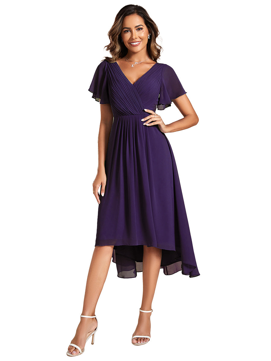 Color=DP | Wholesale Short Sleeve Pleated Chiffon A-Line Wedding Guest Dresses EG01922DP 2