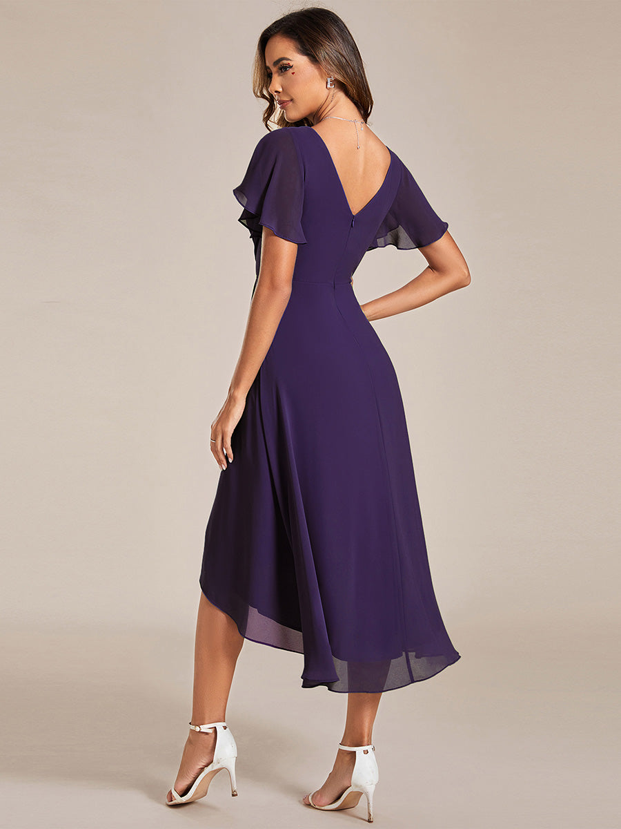 Color=DP | Wholesale Short Sleeve Pleated Chiffon A-Line Wedding Guest Dresses EG01922DP 3